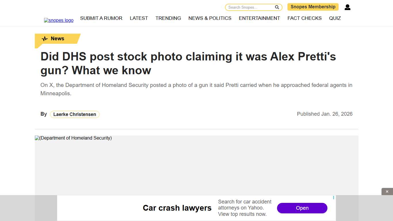 Did DHS post stock photo claiming it was Alex Pretti's gun? What we know Snopes.com